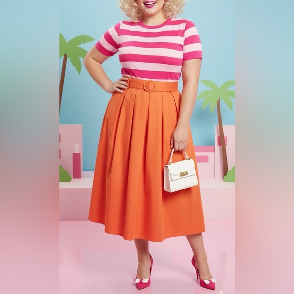 Modcloth Dresses & Skirts - Modcloth x Barbie Orange Belted Retro Skirt